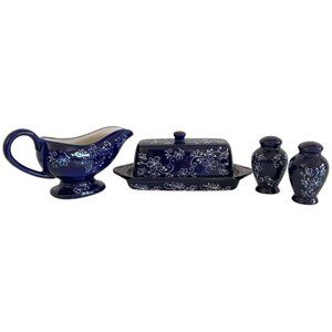 Temp-tations Blue Floral Lace Ceramic Stoneware Set NIB